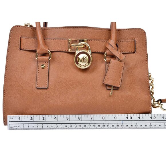 Michael Kors Brown Cross grain Leather Hamilton Satchel Handbag - Picture 12 of 16